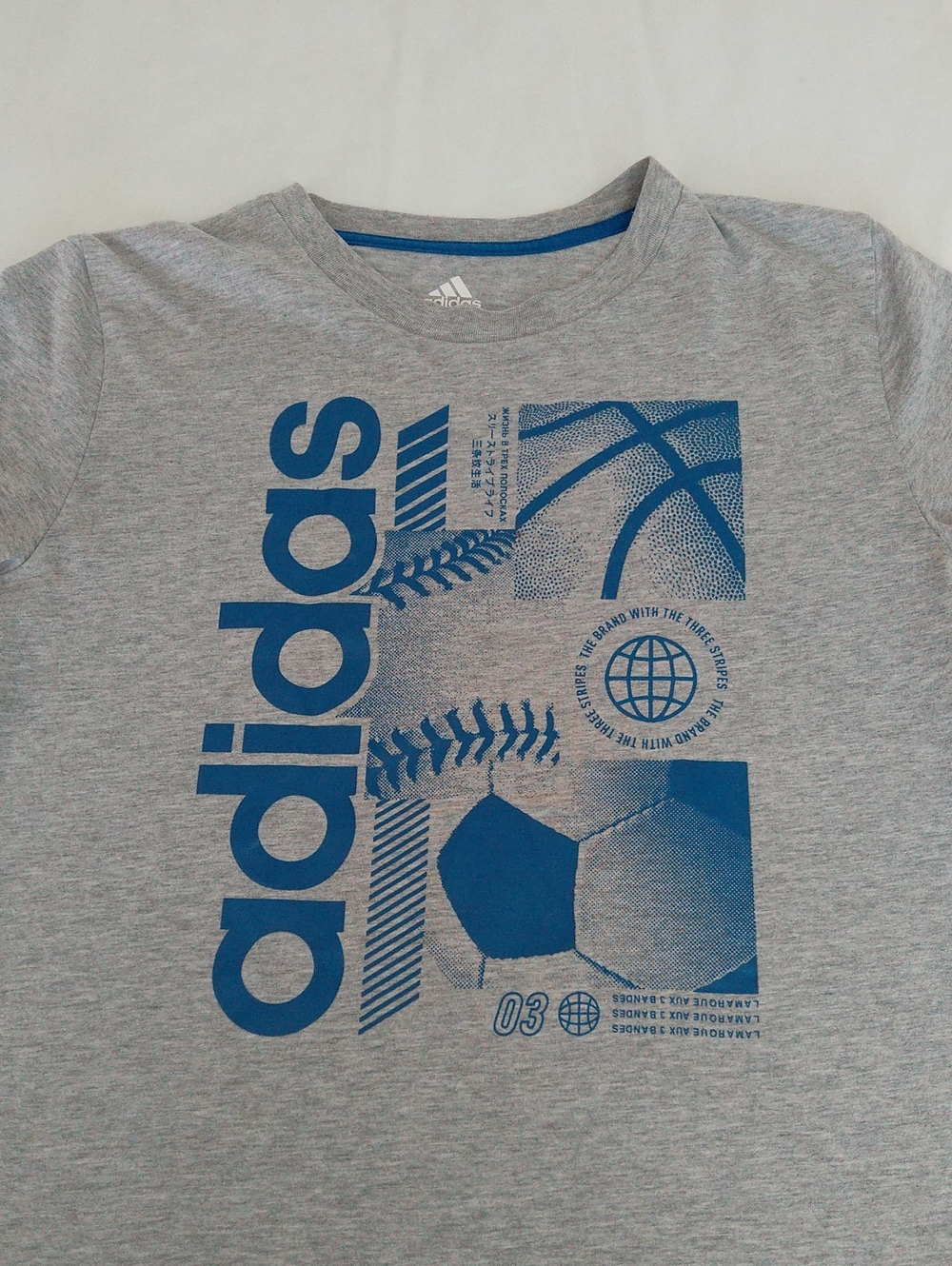adidas Heather Gray Tee with Blue Sports Graphic Boys Size M ( 10/12) - Picture 2 of 5